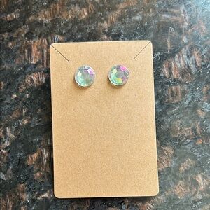 Iridescent Multi-Color Round Crystal Stud Earrings - Women Jewelry